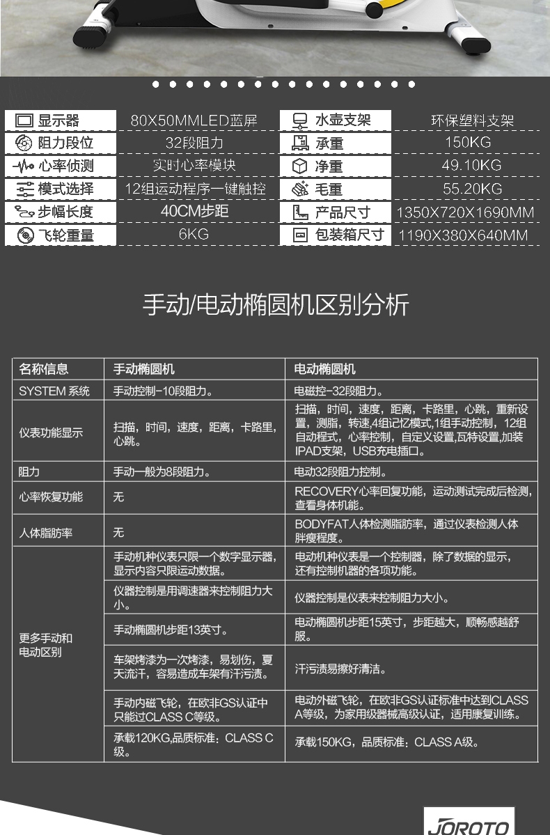 美国JOROTO-ME20后置家用静音椭圆机(图3)