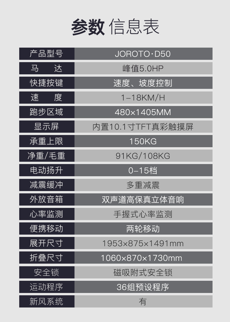 美国JOROTO-D50彩屏静音跑步机可折叠(图22)